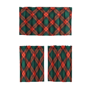 Set di 3 tende da cucina natalizie a quadri rossi e verdi con mantovana decorativa