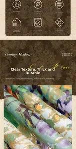 Detailed view of oil painting style dust cover fabric with floral texture and neat hem