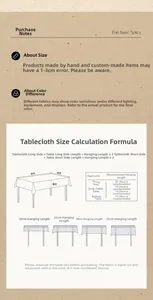 Size guide showing drop length options for oil painting style dust-proof tablecloth