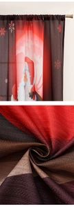 Macro shot of breathable red and black Santa Claus Christmas pattern curtain fabric