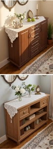 Detailaufnahme weißer Tischläufer aus Spitze mit Blumenstickerei und Quastenbesatz