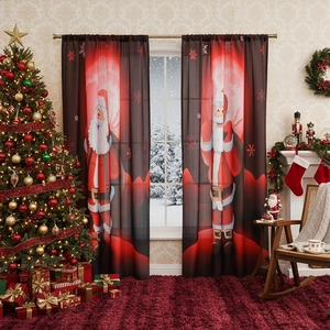Christmas blackout curtains featuring Santa Claus and red moon pattern in festive room