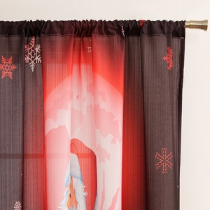 Christmas curtains with Santa Claus and snowflake prints on plaid blackout fabric for home