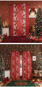 Detailed Christmas red blackout curtain featuring Santa Claus and Merry Christmas print