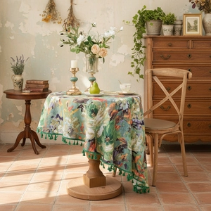 American Vintage Oil Painting Floral Tablecloth Dustproof Decorative Table Runner Polyester Botanical Print Table Cover For Home Kitchen Dining Decor