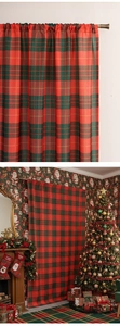 Detail of red and green Christmas plaid blackout curtain with rod pocket design
