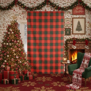 Classic red and green tartan Christmas blackout curtains for festive living room decoration