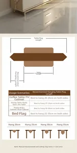 Size guide for Chinese table runner showing measurement tips and overhang length options