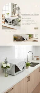 Detailed close-up of white lace microwave cover with vintage floral hollow pattern