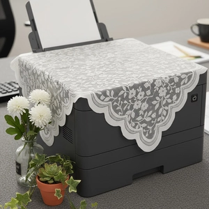 Elegant white lace dust cover with floral patterns for printers and small furniture