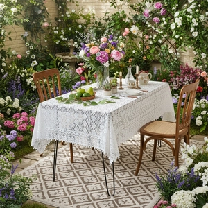Mantel de encaje blanco con elegante bordado para decoración de mesa de comedor jardín