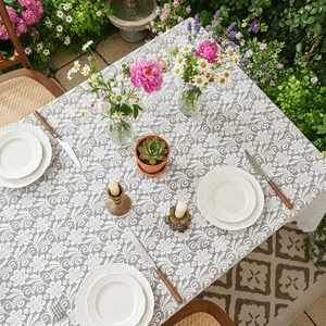 Mantel de encaje blanco estilo francés con bordado floral para mesas de jardín exterior