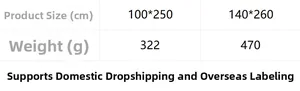 Size chart for lace curtains showing 100x250cm and 140x260cm dimensions and weight