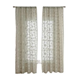 Sheer floral embroidered lace curtains with scalloped edges for home and hotel