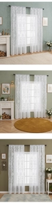 Detailed texture of white lace curtain with damascus jacquard and rod pocket design