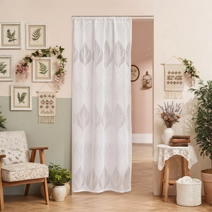 French vintage white door curtain with gray leaf patterns for elegant room decor
