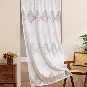 French vintage lace door curtain with grey leaf pattern for bedroom decoration