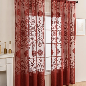 Modern Nordic red damascus lace curtains with intricate cutout patterns for home decor