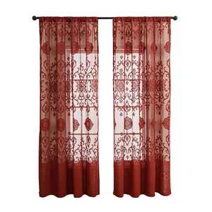 Nordic style dark red embroidered blackout lace curtain with Damascus patterns and rod pocket