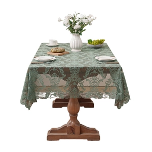 French pastoral sage green lace tablecloth with elegant damask floral pattern