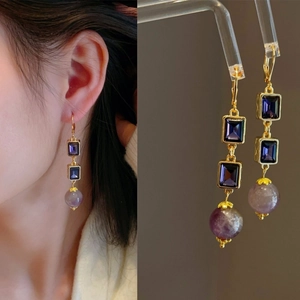 Vintage Square Crystal Long Dangle Earrings With 925 Sterling Silver Earring Post Gold Plated Alloy Jewelry For Women