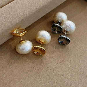 French style dual-wear square crystal and textured pearl earrings in gold and silver