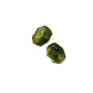 French luxury irregular geometric resin earrings with gold metallic frame and green core