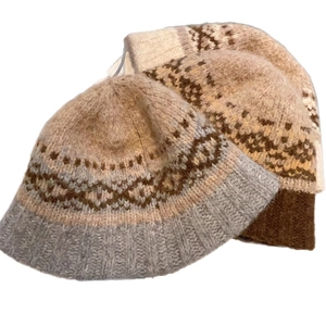 Fair Isle pattern knitted beanie hats for women in three winter colors with ear protection