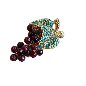 Elegant s925 silver grape drop earrings with green leaf crystals and purple beaded clusters