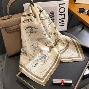 Carré De Satin Élégant Satin De Mûrier Sergé Imprimé Calèche Rétro Style Français Foulard Pour Femmes