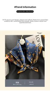Detail of 70x70cm navy silk scarf showing bird and floral print on smooth mulberry silk