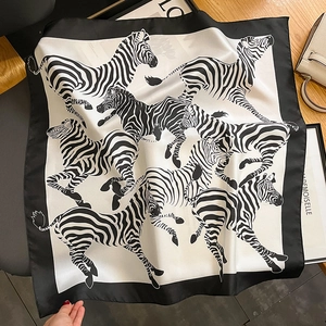 Fashionable zebra print silk square scarf with elegant black border for women accessories