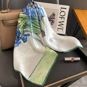 Satin Square Scarf Mulberry Satin Crepe Satin Famous Oil Painting Print Vintage Elegant Artistic Neck Scarf For Women