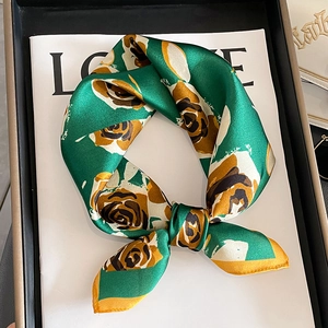 Carré En Satin De Mûrier Rétro Imprimé Fleuri Élégant Foulard De Cou Et Tête Finition Satinée Souple Pour Femmes