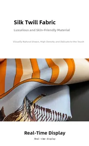 Macro shot of high-density silk twill scarf fabric with classical equestrian illustration