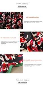 Détail de l'imprimé rose numérique sur foulard en soie synthétique avec double surpiqûre