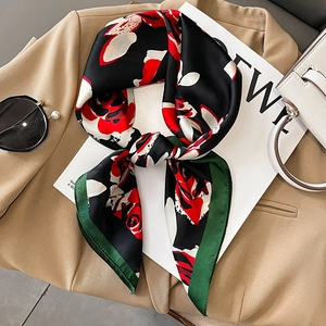 Carré De Satin Mode Femme Satin Imprimé Floral Rose Élégant Français Foulard Cheveux Cravate Décoration Sac