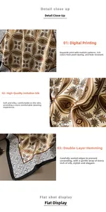 Detail of vintage imitation silk scarf showing geometric prints and double-layer stitching