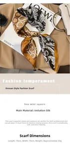 Detail of 70x70cm faux silk square scarf with geometric wave and ring patterns