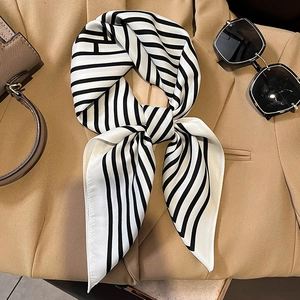 Striped Polyester Satin Satin Feel Square Scarf Women Fashion Neck Scarf Hair Wrap For Commute Elegant Soft Shawl