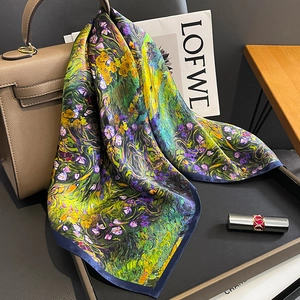 Foulard Carré En Satin De Mûrier Motif Floral Peinture À L'huile Impressionniste Élégant Tour De Cou Pour Femmes Accessoire Artistique