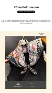 70x70cm mulberry silk square scarf with hand-painted floral pattern on black dress