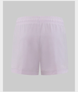Detail view of lavender quick-dry sports shorts showing elastic waistband and stitching