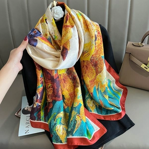 Oil Painting Art Satin Scarf Shawl Women Large Satin Wraps Van Gogh Impressionist Style Warm Windproof Fashion Accessories