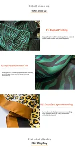 Detail of digital zebra print silk scarf with fine double-layer stitching finish