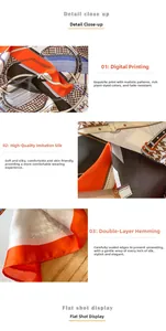 Detail of digital printing houndstooth pattern and refined lock-stitch edge on silk scarf