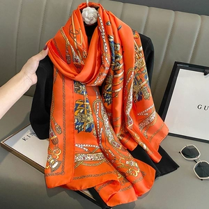 Fashion Scarf For Women Faux Satin Satin Large Shawl Horse Chain Print Elegant Retro Neck Wrap Soft Smooth Lightweight