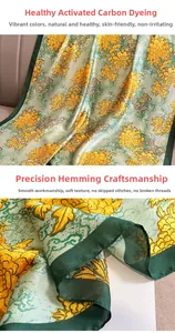 Detail of green floral silk scarf showing premium reactive dyeing and tight edge stitching