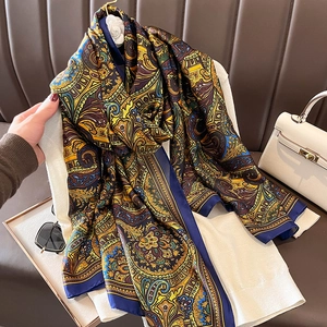 Damen Langer Schal Satinnähnliches Polyester Paisley-Muster Großer Schal Wickel Böhmischer Vintage-Stil Eleganter Warmer Mode