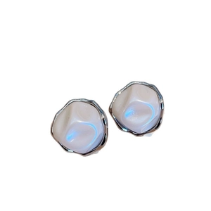 Irregular faux baroque pearl stud earrings with silver base and iridescent luster